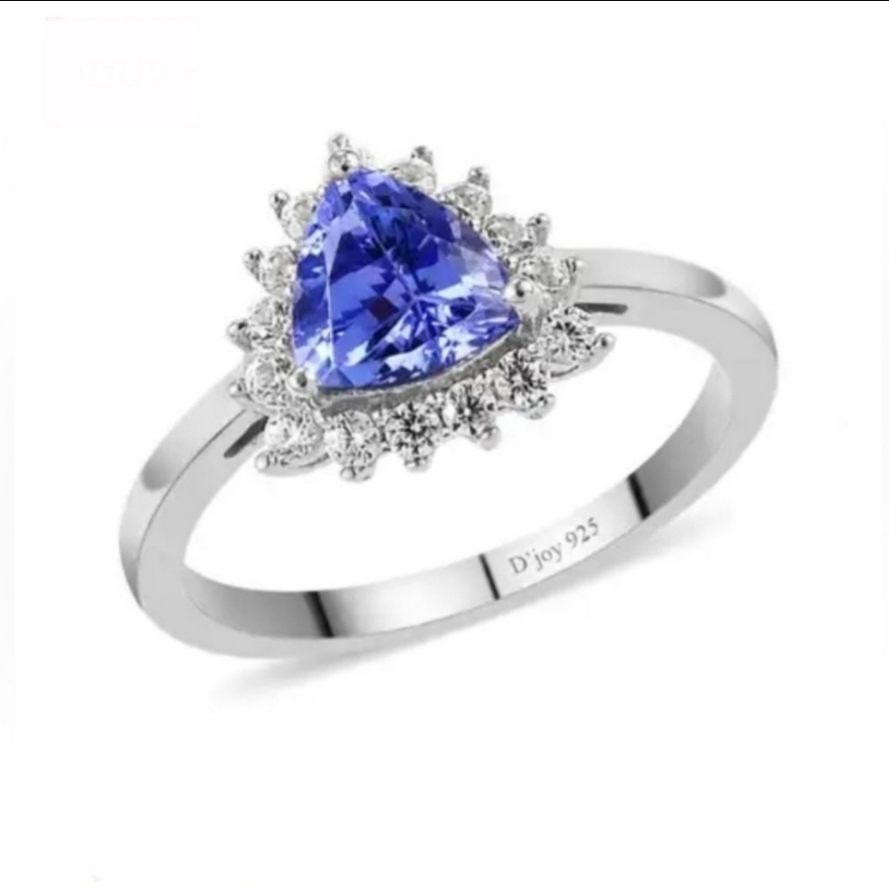 Genuine Tanzanite & White Zircon Ring Platinum Over Sterling Silver Sz 8!
